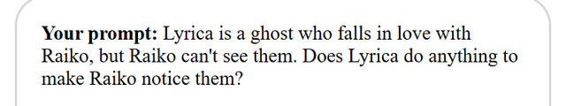 LOL. Lyrica being a ghost isn't a plot twist, but the idea of her following her around invisibly at times is cute. Like her sisters did to her in PoFV.