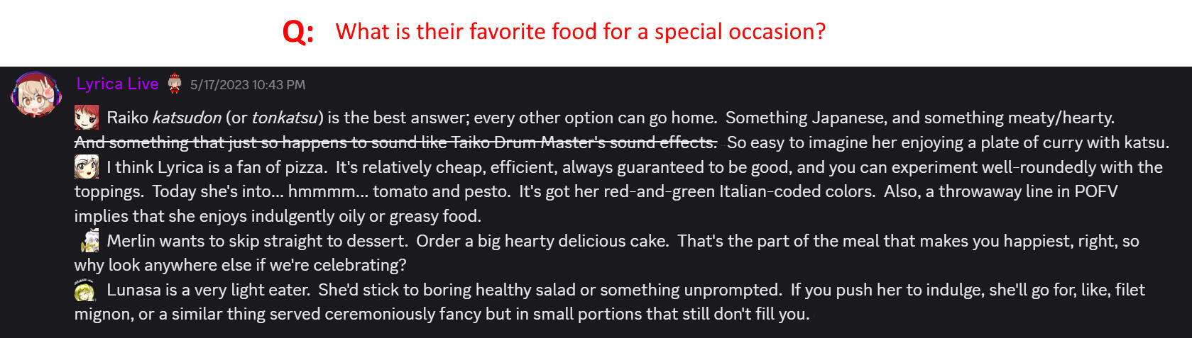 Favorite food?