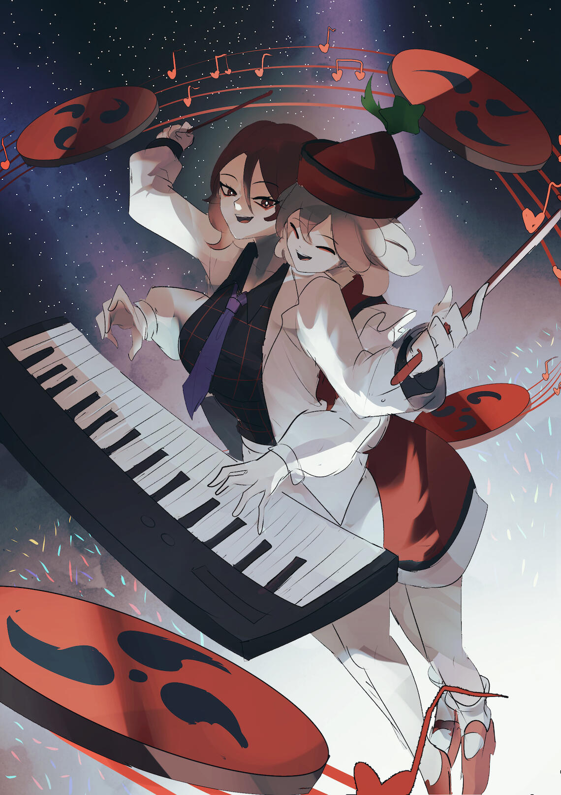 This artist is so amazing at composition! The mood is so magical and fun! The presence yet distance of the crowd is amazing. They're performing for an audience, but even moreso doing it for themselves. Also, their faces are peak and red eyeliner is peak.